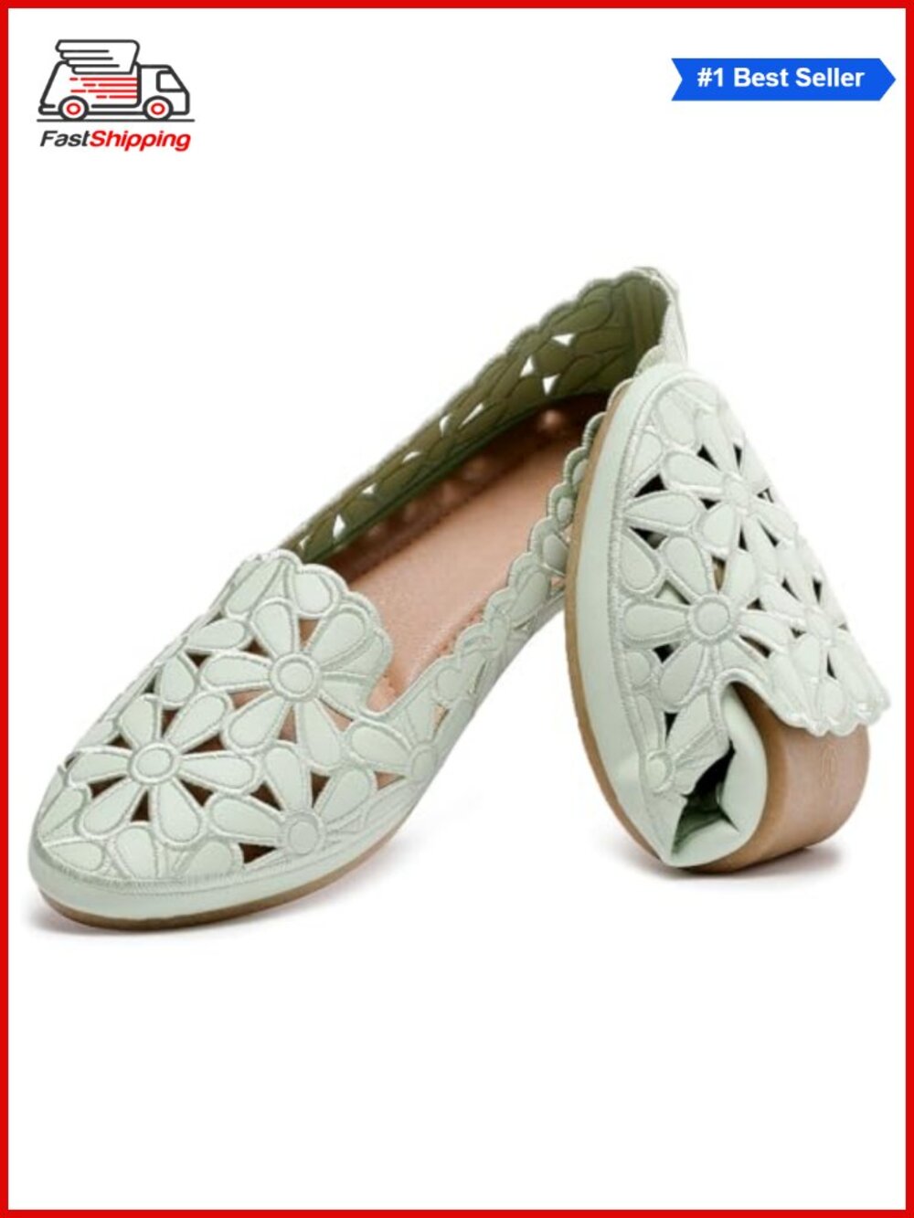 ✨ Floral Ballet Flats Slip On Dress Shoes Faux Leather Comfortable Casual